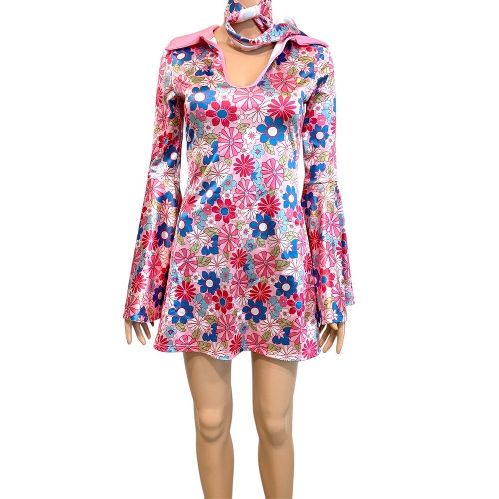 Dolls Kill Trickz N' Treatz XS retro floral satin costume dress D1 3389